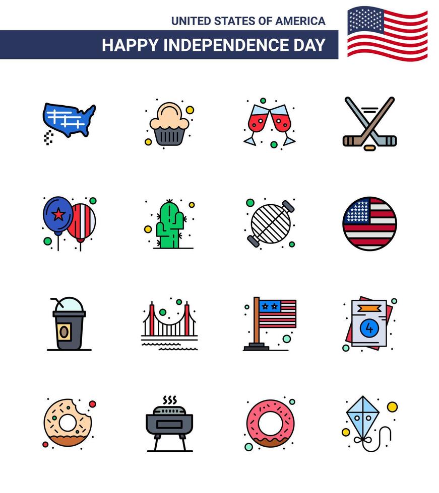 4:e juli USA Lycklig oberoende dag ikon symboler grupp av 16 modern platt fylld rader av dag ballonger öl amerikan is sport redigerbar USA dag vektor design element