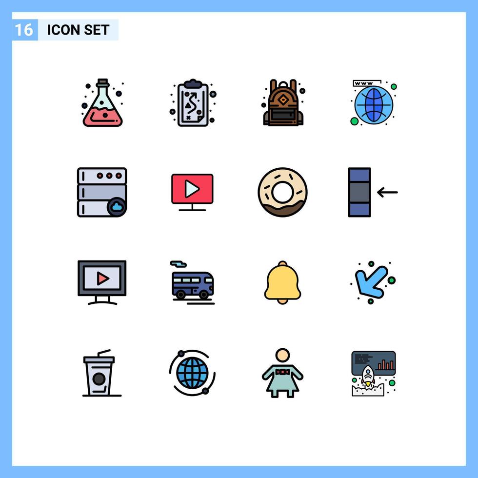Gruppe von 16 modernen, flachen, farbgefüllten Linien für Cloud-Website-Taktiken, Social Media, editierbare, kreative Vektordesign-Elemente vektor