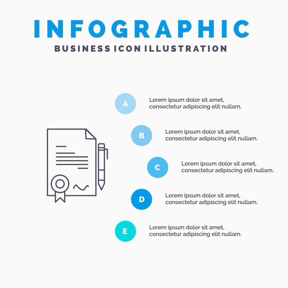 Vereinbarung Zertifikat getan Deal Liniensymbol mit 5 Schritten Präsentation Infografiken Hintergrund vektor