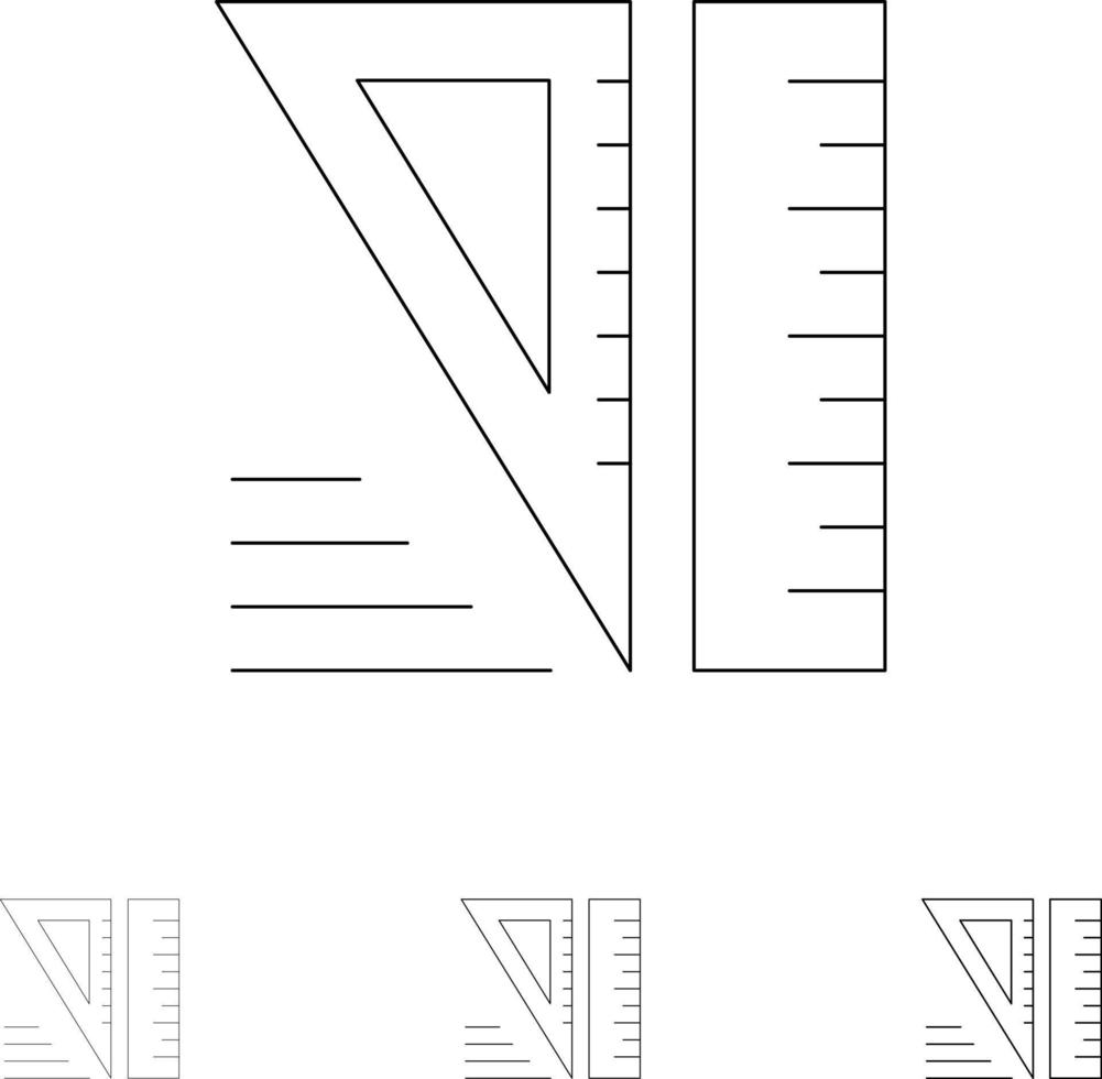 utbildning geometrisk verktyg djärv och tunn svart linje ikon uppsättning vektor