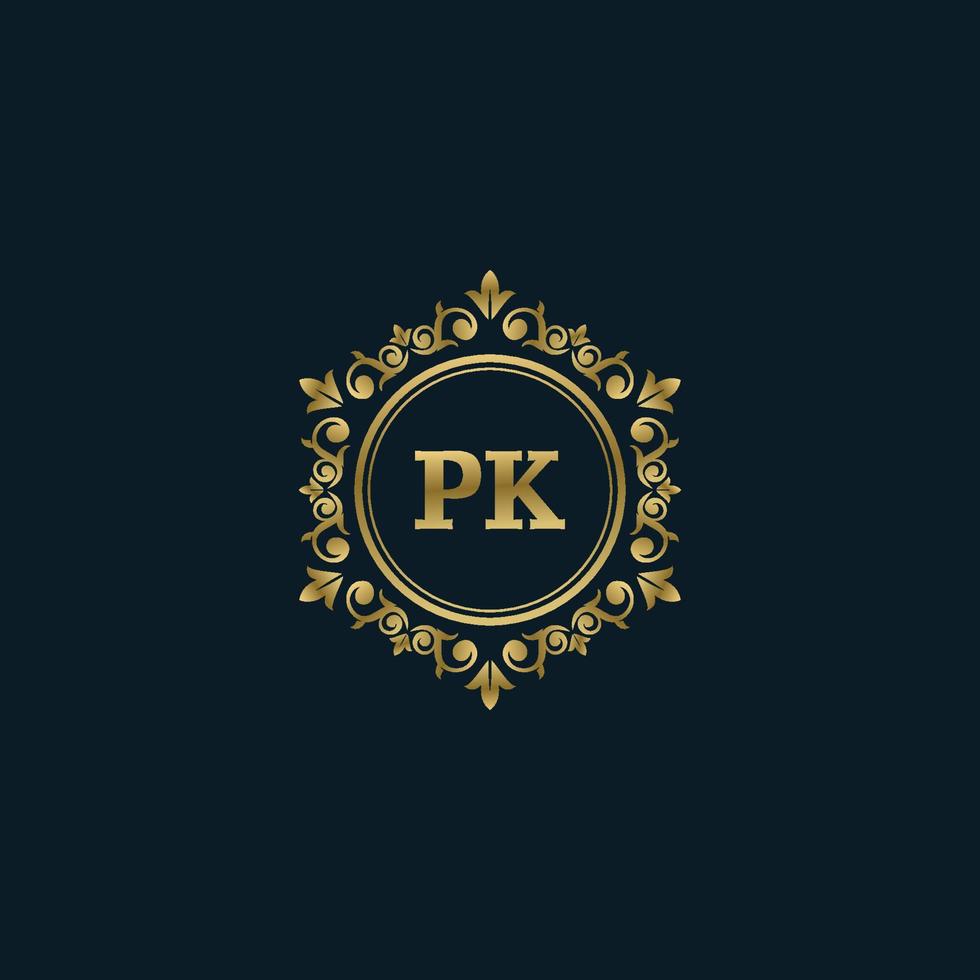 brev pk logotyp med lyx guld mall. elegans logotyp vektor mall.