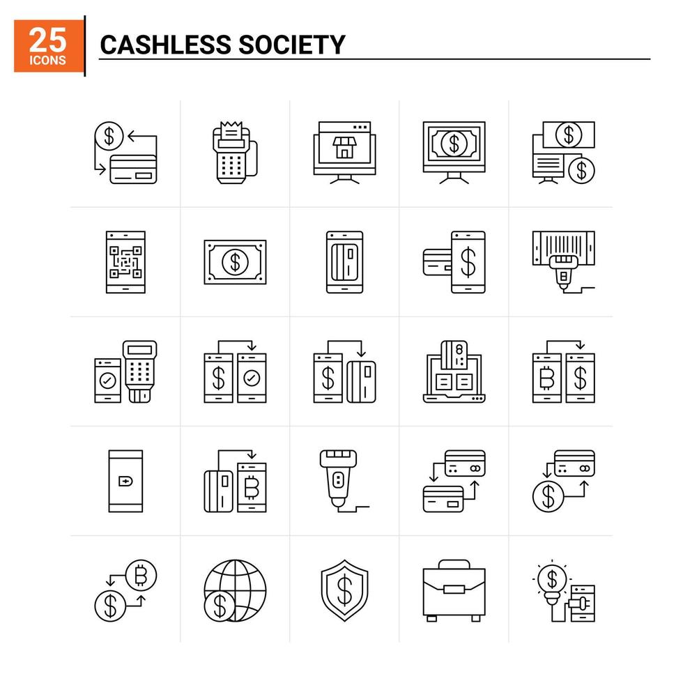 25 bargeldlose Gesellschaft Symbolsatz Vektorhintergrund vektor