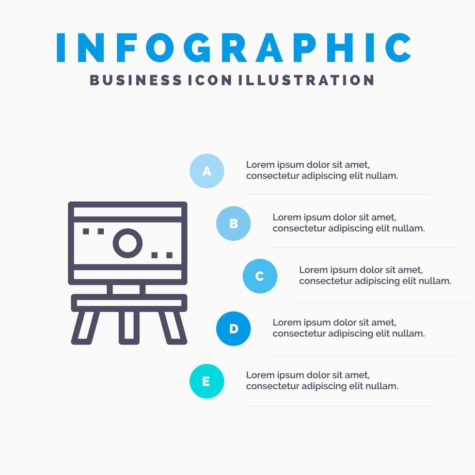 atom styrelse vetenskap Plats linje ikon med 5 steg presentation infographics bakgrund vektor