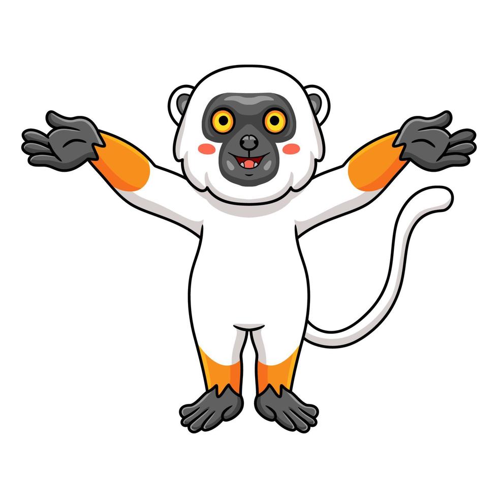 söt Sifaka lemur apa tecknad serie höjning händer vektor