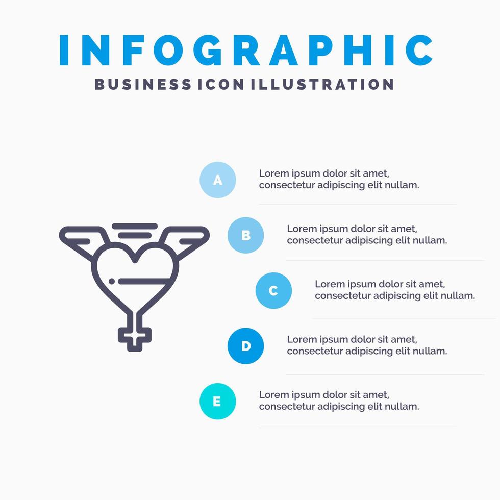 Herzflügel lieben blaue Infografiken Vorlage 5 Schritte Vektorlinie Symbol Vorlage vektor