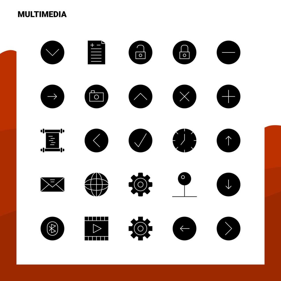 25 Multimedia-Icon-Set solide Glyphen-Icon-Vektor-Illustrationsvorlage für Web- und mobile Ideen für Unternehmen vektor