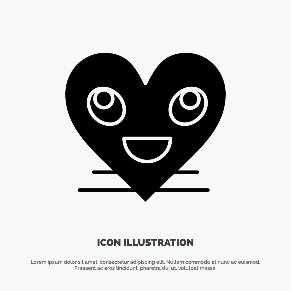hjärta emojis smiley ansikte leende fast glyf ikon vektor