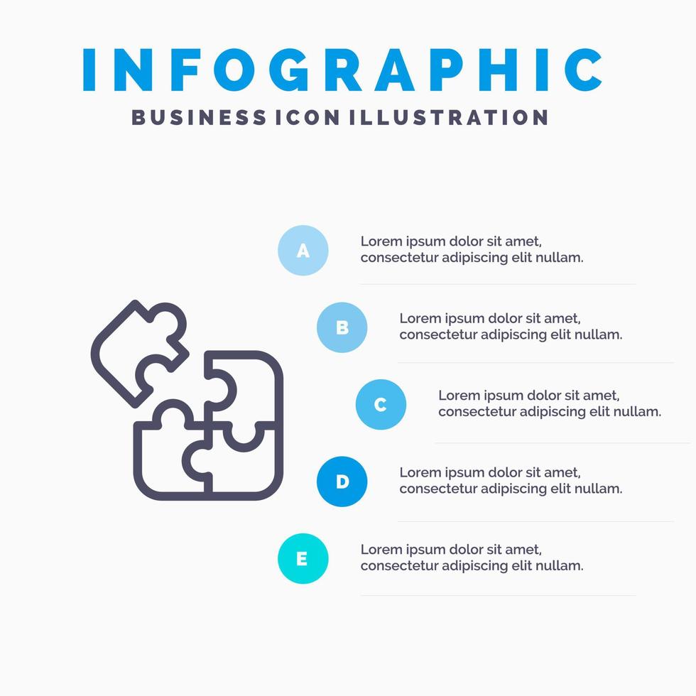 Jigsaw Puzzle Science Solution Line Icon mit 5 Schritten Präsentation Infografiken Hintergrund vektor