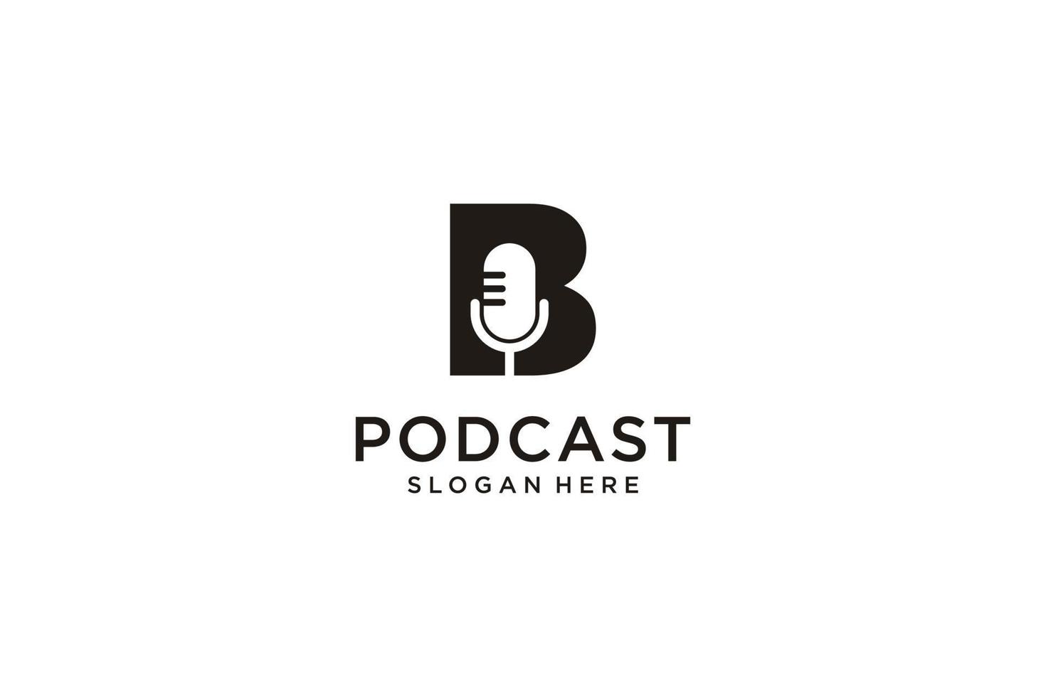Anfangsbuchstabe b mit Mikrofon-Podcast-Logo-Designvorlage vektor