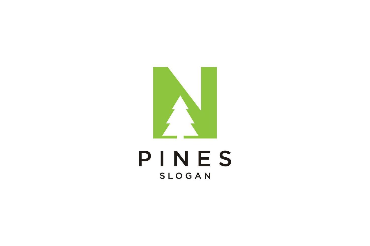 första brev n med odört, vintergröna, tallar, gran, ceder träd logotyp design mall vektor