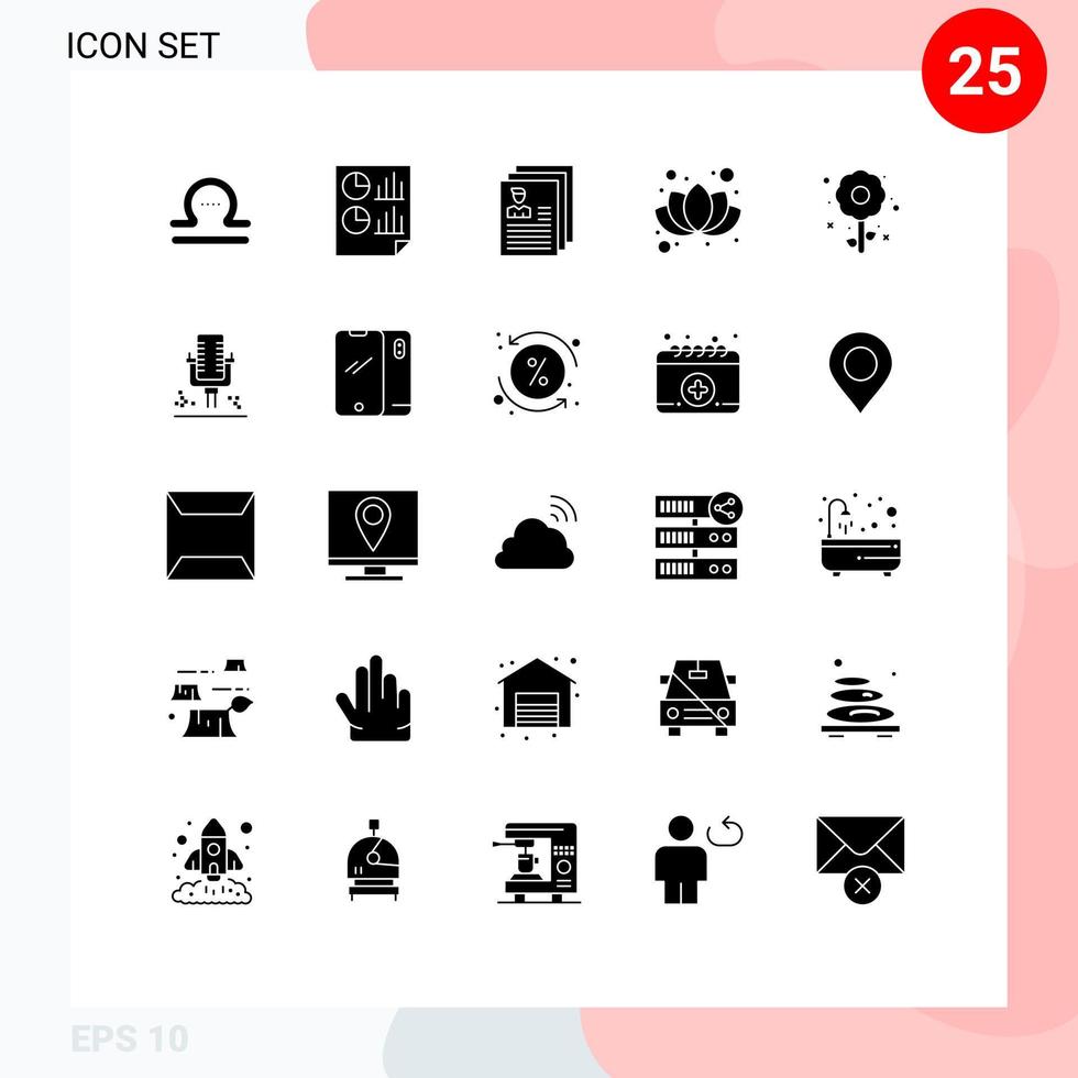 25 solides Glyphenkonzept für mobile Websites und Apps Blume Blume Bericht chinesische Dateien editierbare Vektordesign-Elemente vektor