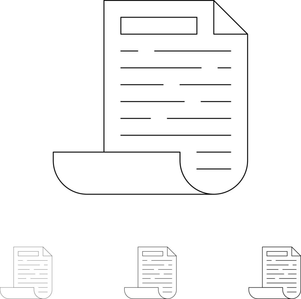 fil design dokumentera djärv och tunn svart linje ikon uppsättning vektor