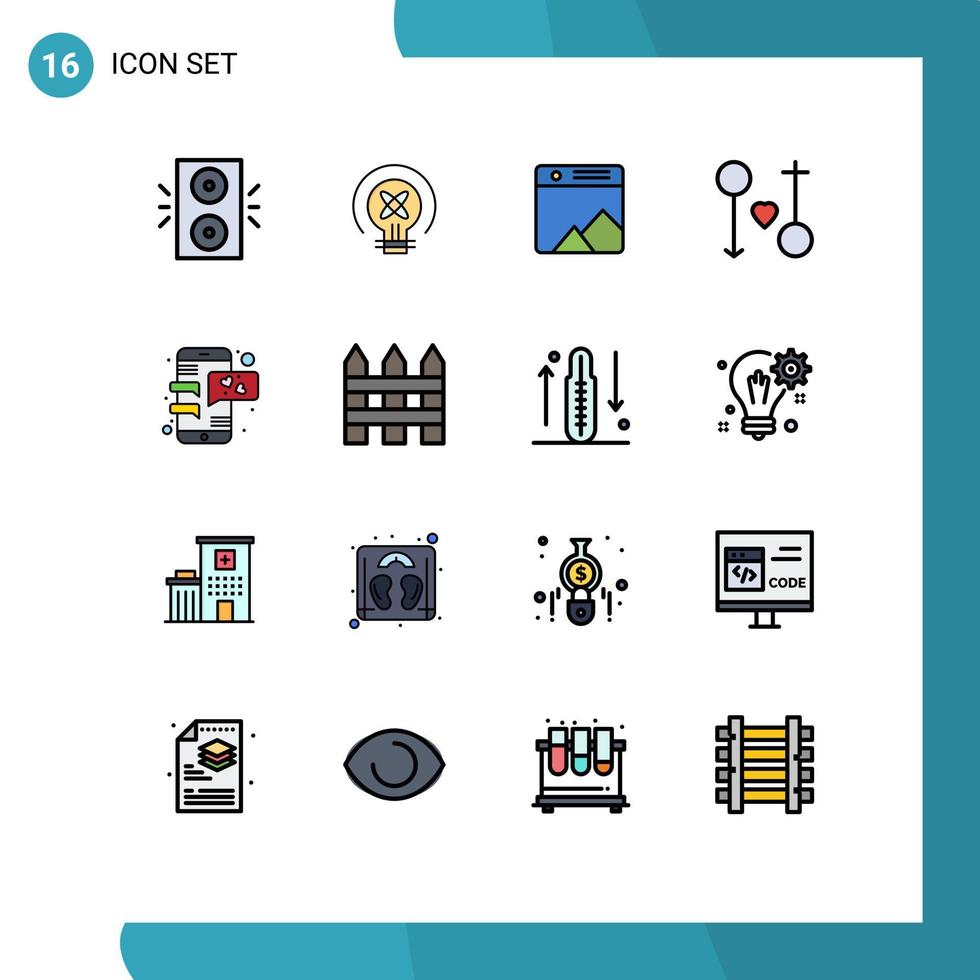 Gruppe von 16 flachen, farbgefüllten Linien Zeichen und Symbole für Chat-Ehebild männlich weiblich editierbare kreative Vektordesign-Elemente vektor