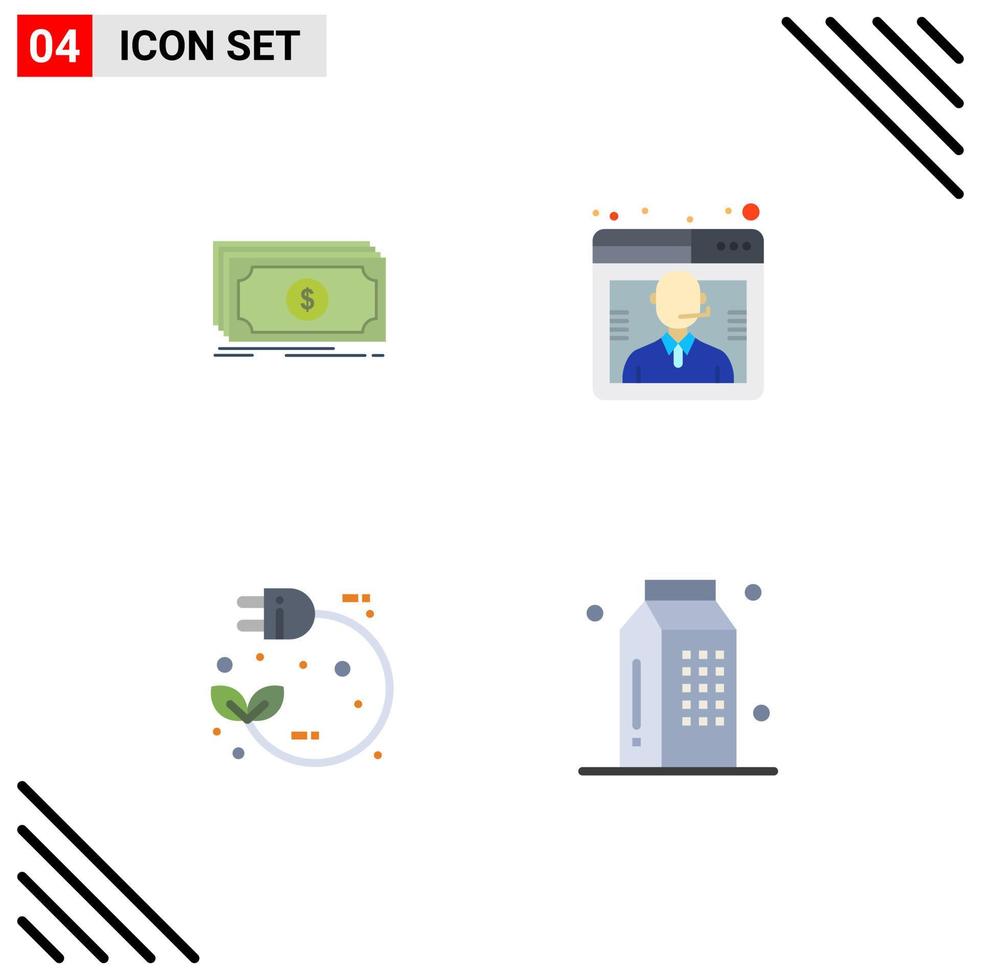 uppsättning av 4 vektor platt ikoner på rutnät för pengar elektrisk dollar uppkopplad kraft redigerbar vektor design element