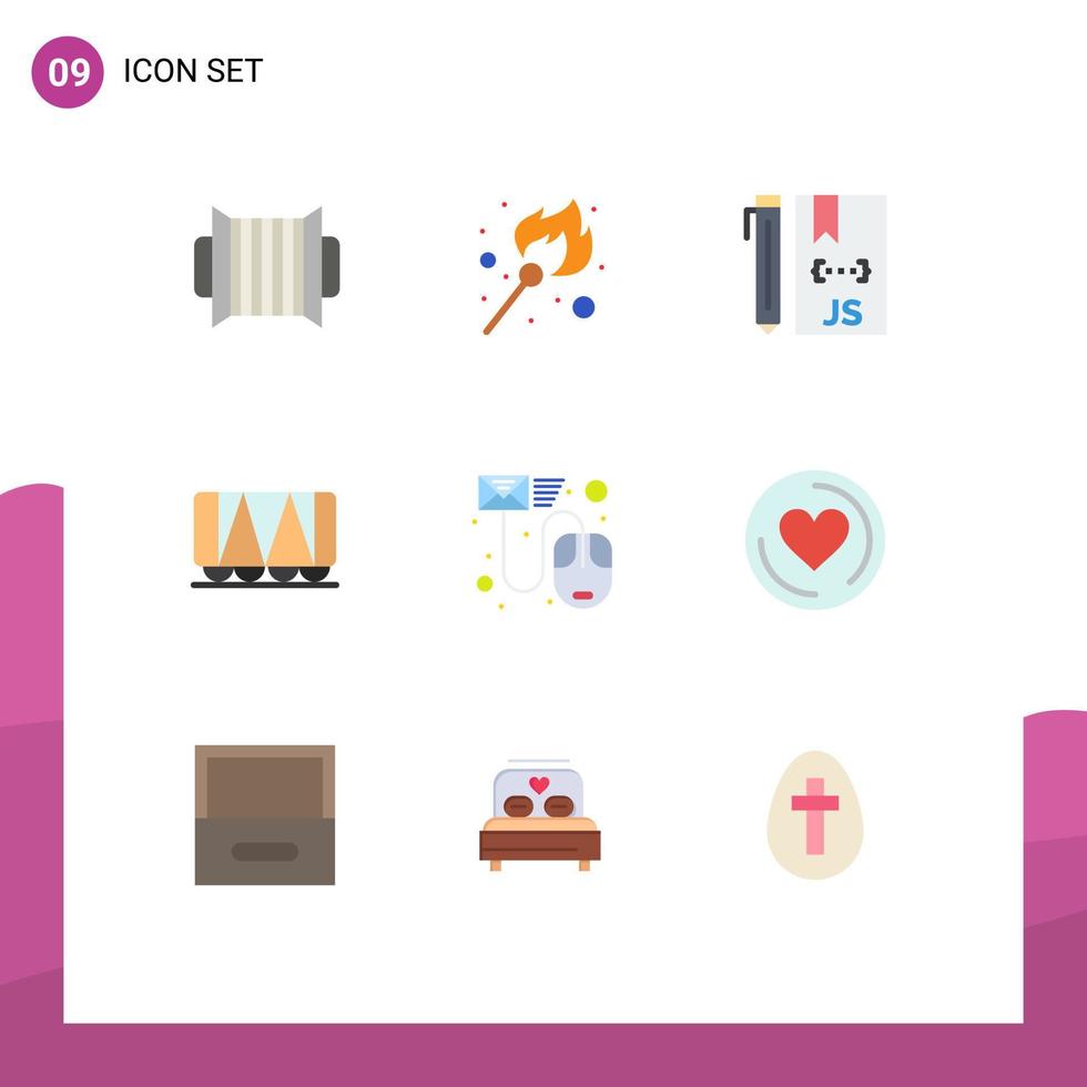 Satz von 9 flachen Vektorfarben auf Raster für E-Mail-Wagen-Cloud-Fahrzeugprogrammierung editierbare Vektordesign-Elemente vektor