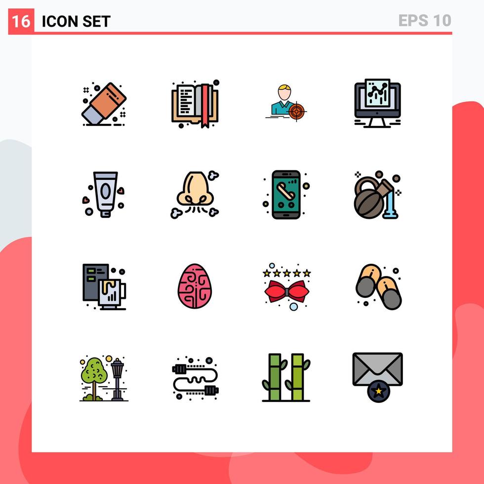 16 universelle, flache, farbgefüllte Linien für Web- und mobile Anwendungen Lotion Web Man Google Analytics editierbare kreative Vektordesign-Elemente vektor