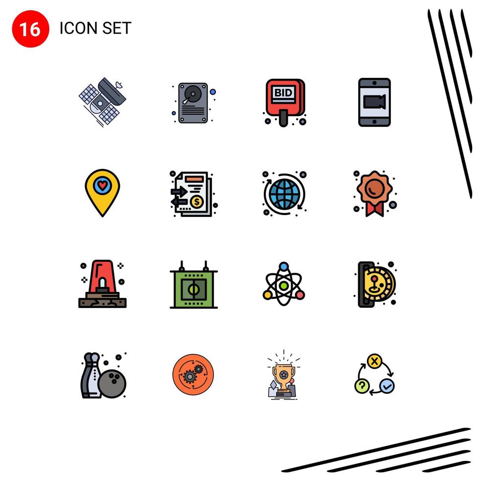 16 kreative Symbole moderne Zeichen und Symbole von Herz-Videospeicher-Mobiletiketten editierbare kreative Vektordesign-Elemente vektor