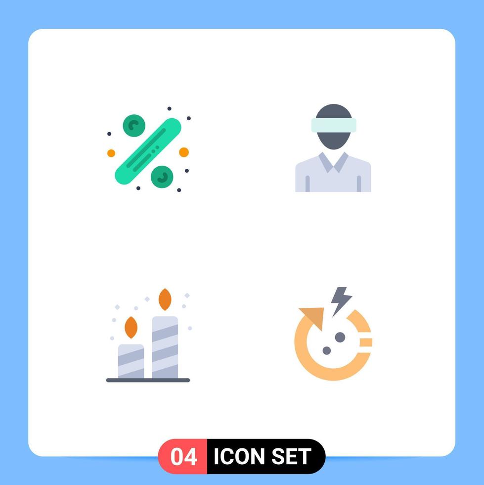 Stock Vector Icon Pack mit 4 Zeilenzeichen und Symbolen für prozentuale Geburtstagstag-Reality-Kerzen editierbare Vektordesign-Elemente