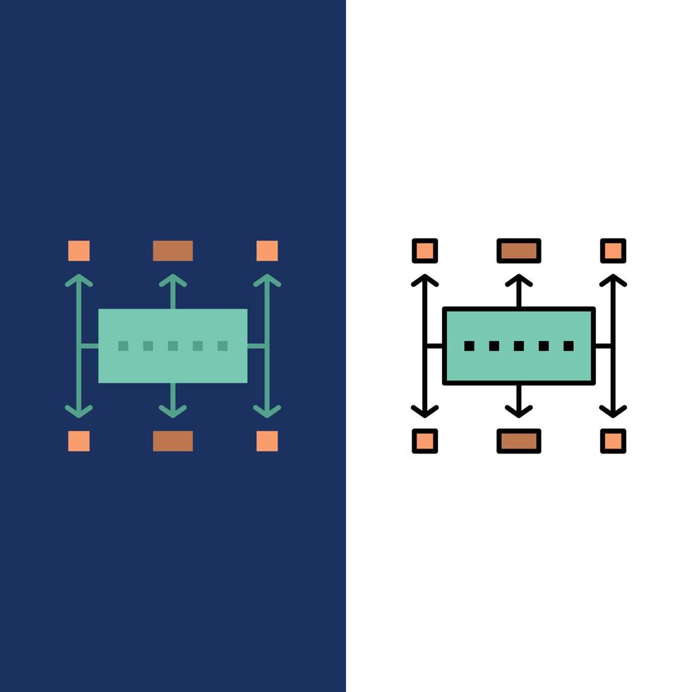 Workflow-Workflow-Planung Business moderne Planung Symbole flach und Linie gefüllt Icon-Set Vektor blauen Hintergrund