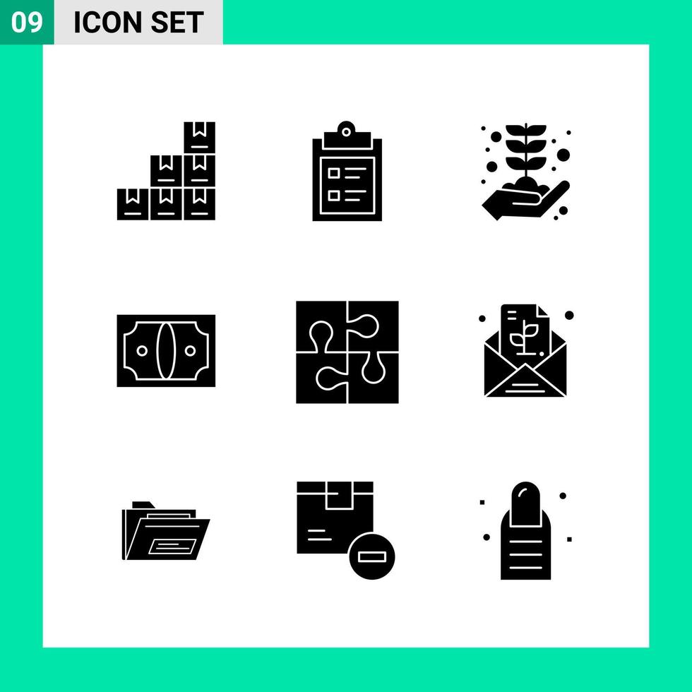 packa av 9 fast stil ikon uppsättning glyf symboler för skriva ut kreativ tecken isolerat på vit bakgrund 9 ikon uppsättning vektor
