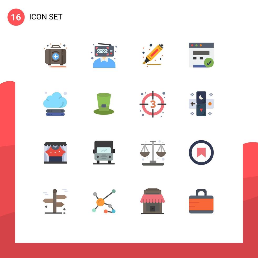 satz von 16 modernen ui-symbolen symbole zeichen für speicherwolkeneinfluss webbrowser editierbares paket kreativer vektordesignelemente vektor