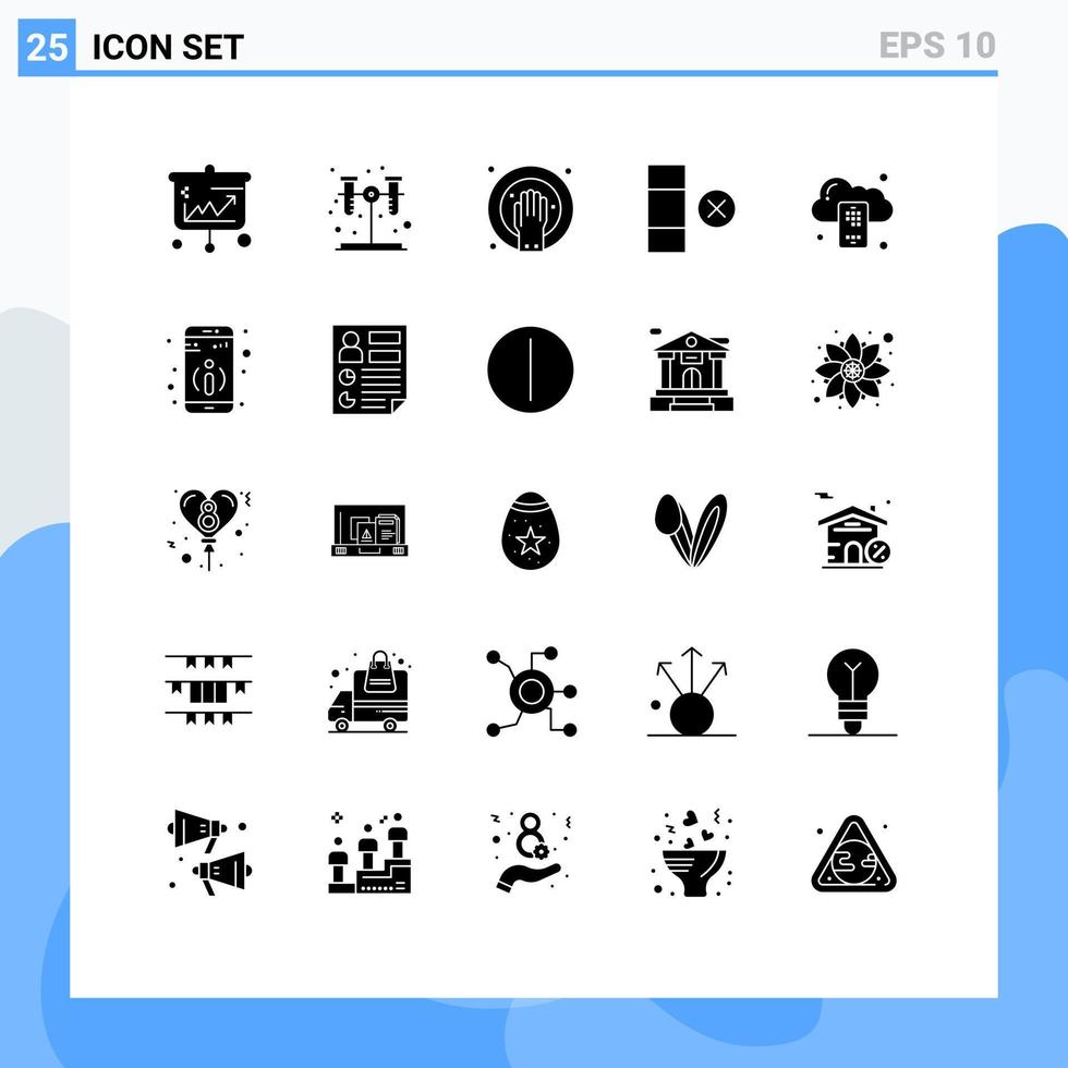 25 solides Glyphenkonzept für mobile Websites und Apps mobile Backup-Handzeilenzelle editierbare Vektordesign-Elemente vektor