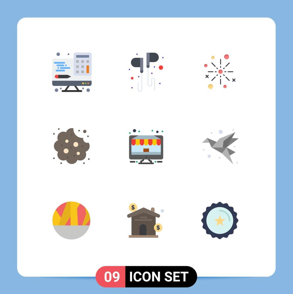 Satz von 9 modernen ui-Symbolen Symbole Zeichen für Cookie Feuerwerk Smartphone Festival Cracker editierbare Vektordesign-Elemente vektor