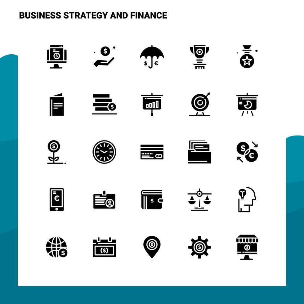 25 Geschäftsstrategie- und Finanzsymbolsatz Solide Glyphensymbolvektor-Illustrationsvorlage für Web- und mobile Ideen für Unternehmen vektor