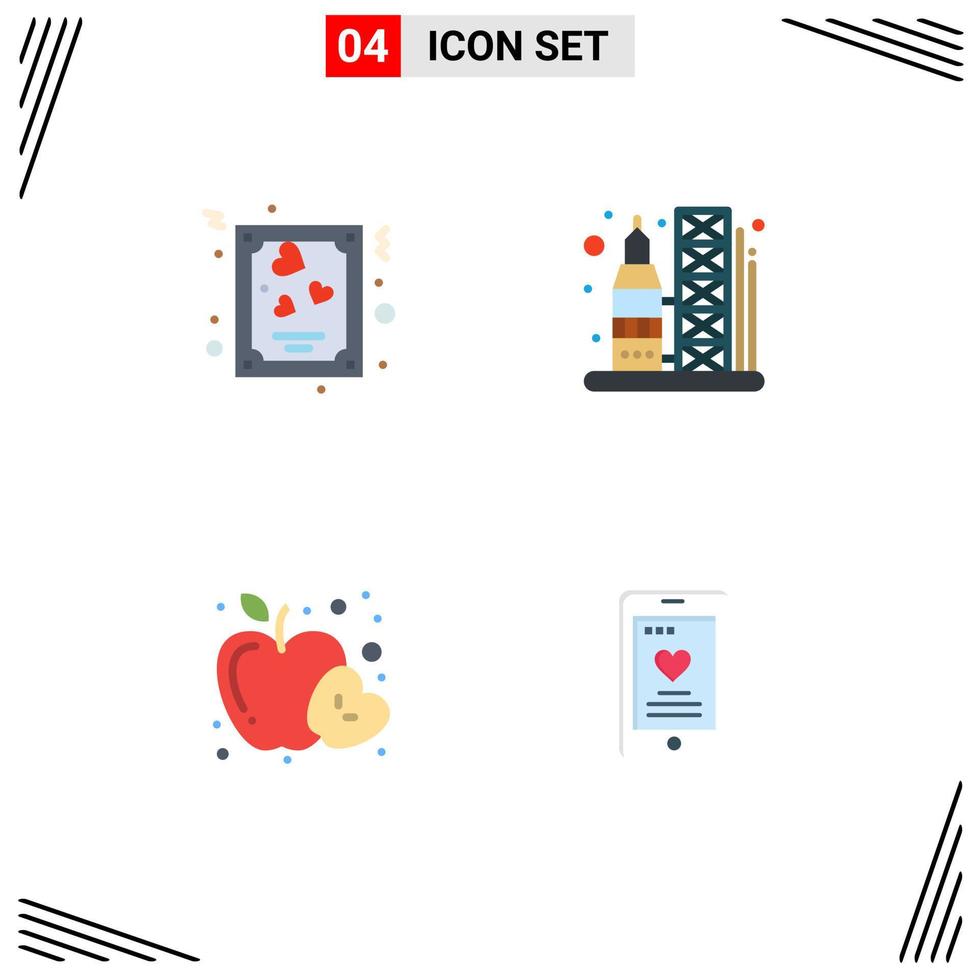 4 tematiska vektor platt ikoner och redigerbar symboler av kort mat valentines transport hälsa redigerbar vektor design element