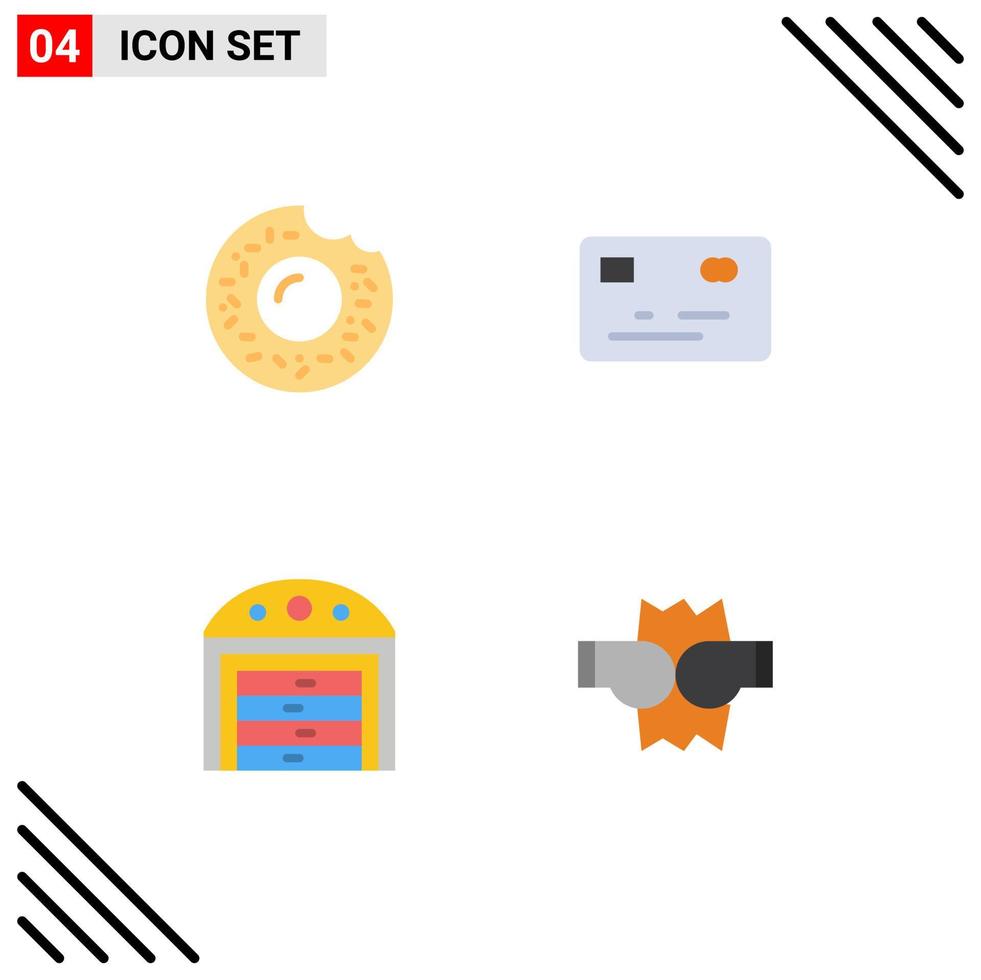 moderner Satz von 4 flachen Symbolen Piktogramm von Donut-Boxen Kreditkarte City Punch editierbare Vektordesign-Elemente vektor