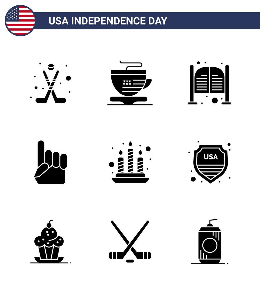 Aktienvektor-Icon-Pack mit amerikanischen Tag 9-Zeilenzeichen und -symbolen für Feuer amerikanische Türen USA-Schaum handbearbeitbare USA-Tag-Vektordesign-Elemente vektor