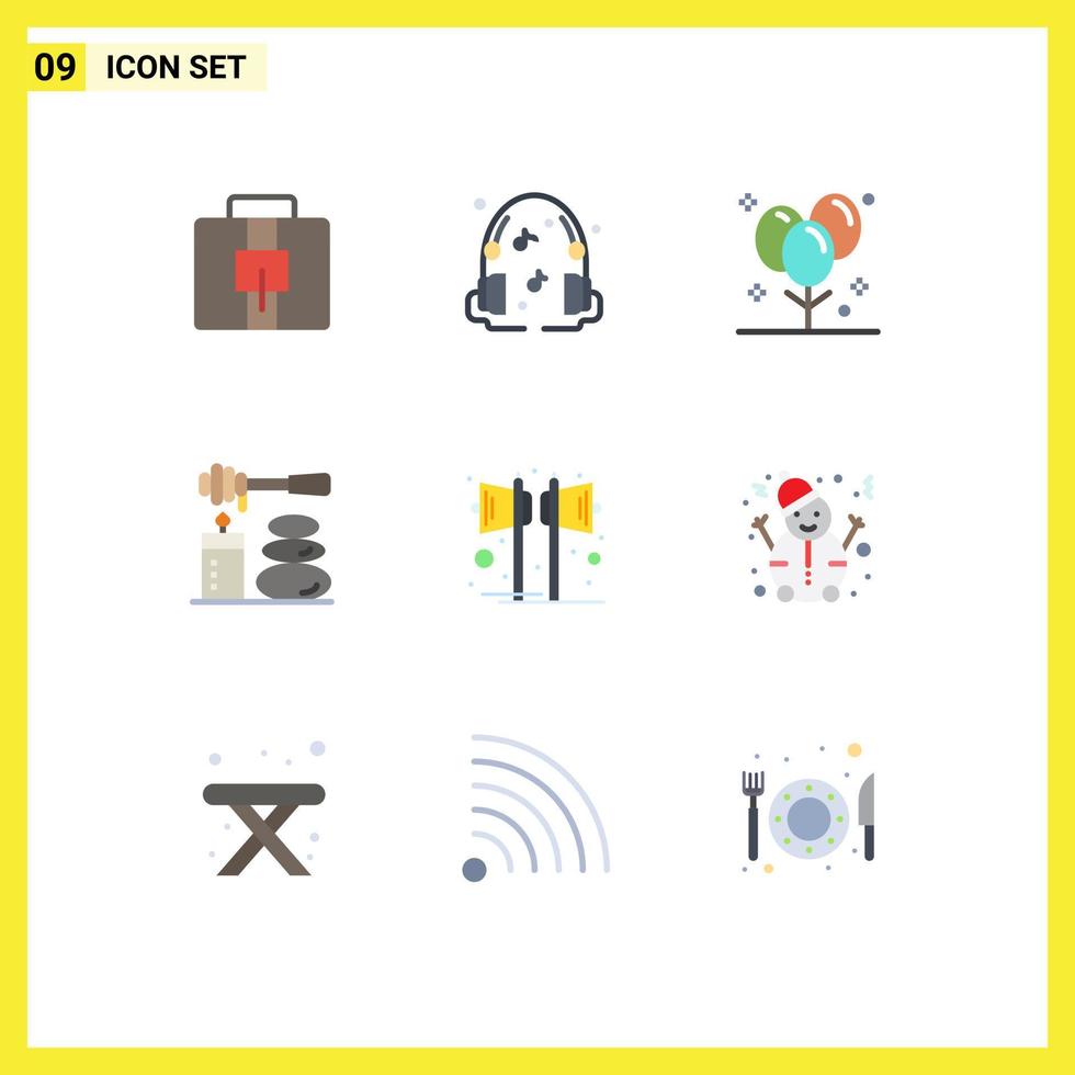 Aktienvektor-Icon-Pack mit 9 Zeilenzeichen und Symbolen für Party-Lautsprecher-Dekorationssteine entspannen editierbare Vektor-Design-Elemente vektor