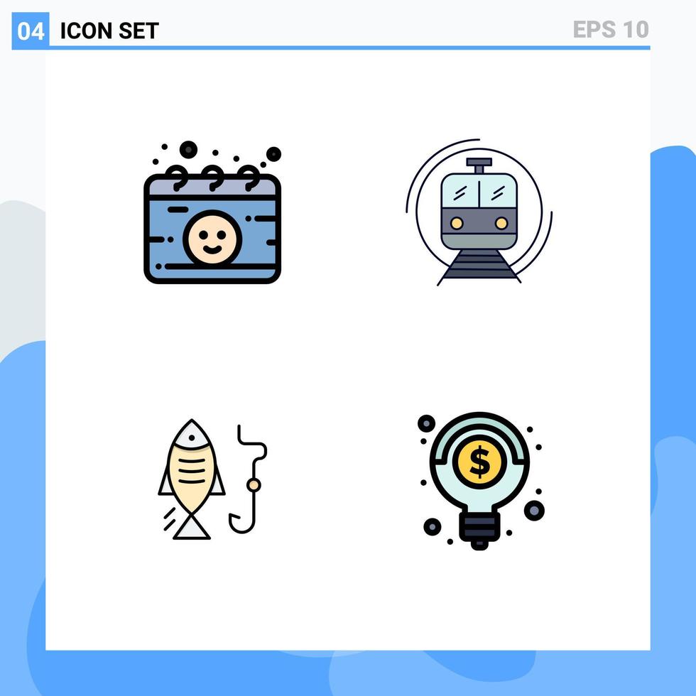 4 universell fylld linje platt färger uppsättning för webb och mobil tillämpningar kalender fiske graviditet smart krok redigerbar vektor design element