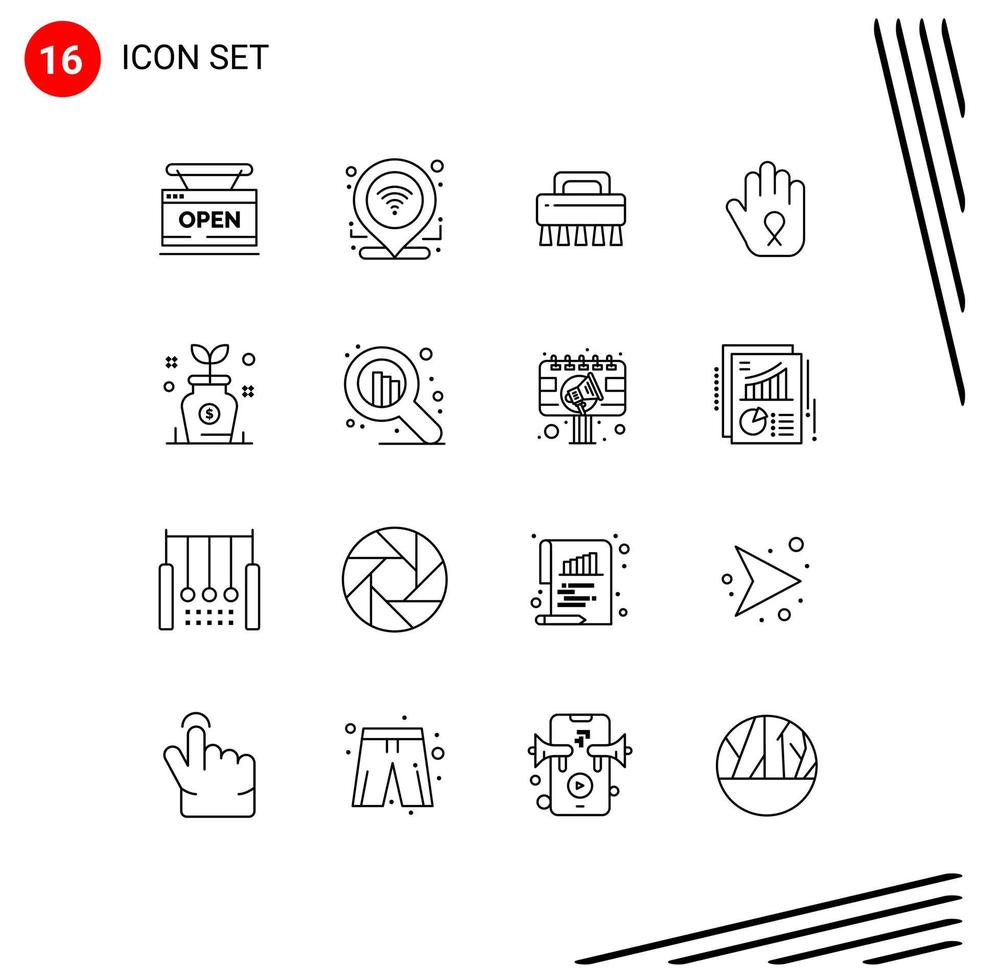 satz von 16 modernen ui-symbolen symbole zeichen für wachstumsbewusstsein verbindungsband stopp editierbare vektordesignelemente vektor