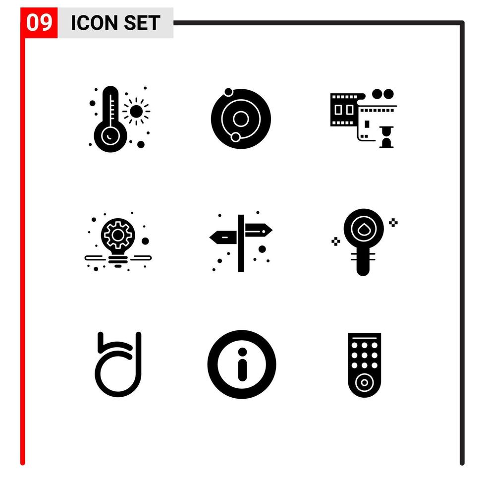 Aktienvektor-Icon-Pack mit 9 Zeilenzeichen und Symbolen für Zellbiochemie-Filmrollenzeichen Richtung editierbare Vektordesign-Elemente vektor