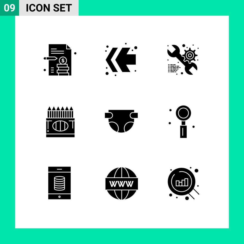 Stock Vector Icon Pack mit 9 Zeilen Zeichen und Symbolen für Windel Baby Web Education Crayon editierbare Vektordesign-Elemente