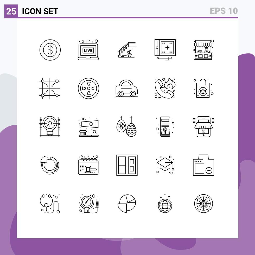 satz von 25 modernen ui-symbolen symbole zeichen für stallprogrammierung bodenzeichnung design editierbare vektordesignelemente vektor