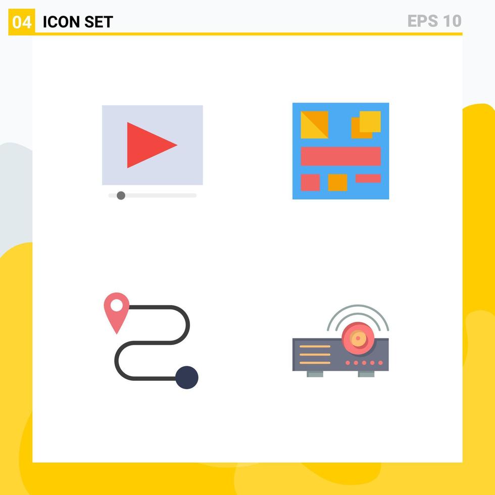 4 flaches Icon-Pack der Benutzeroberfläche mit modernen Zeichen und Symbolen der Videomaschinen-Designroute 5 editierbare Vektordesign-Elemente vektor