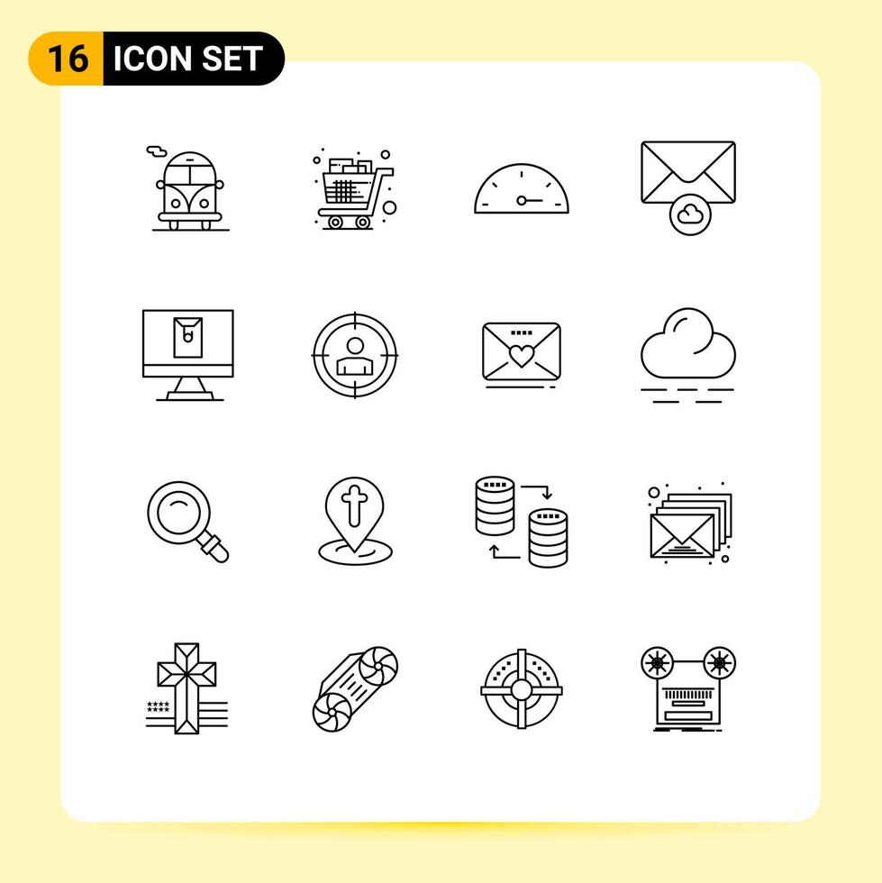 redigerbar vektor linje packa av 16 enkel konturer av fokus kuvert mätare e-post kuvert redigerbar vektor design element