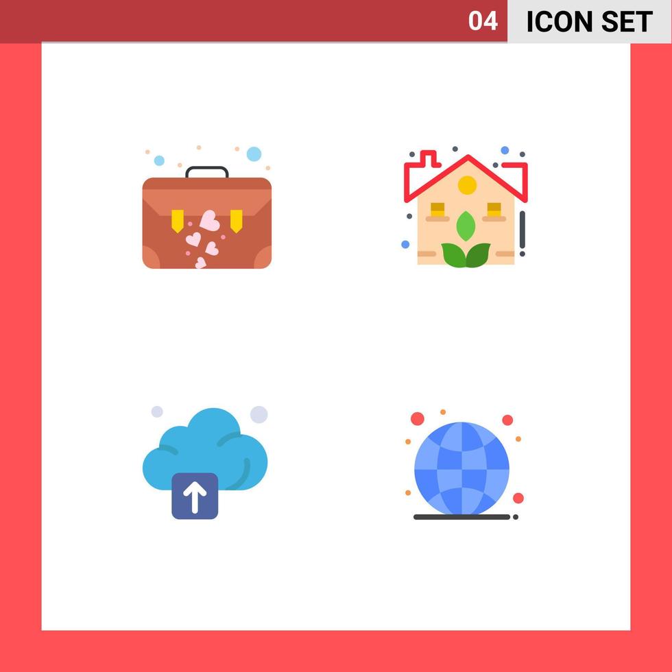 grupp av 4 platt ikoner tecken och symboler för väska ladda upp kostym fall växt global redigerbar vektor design element