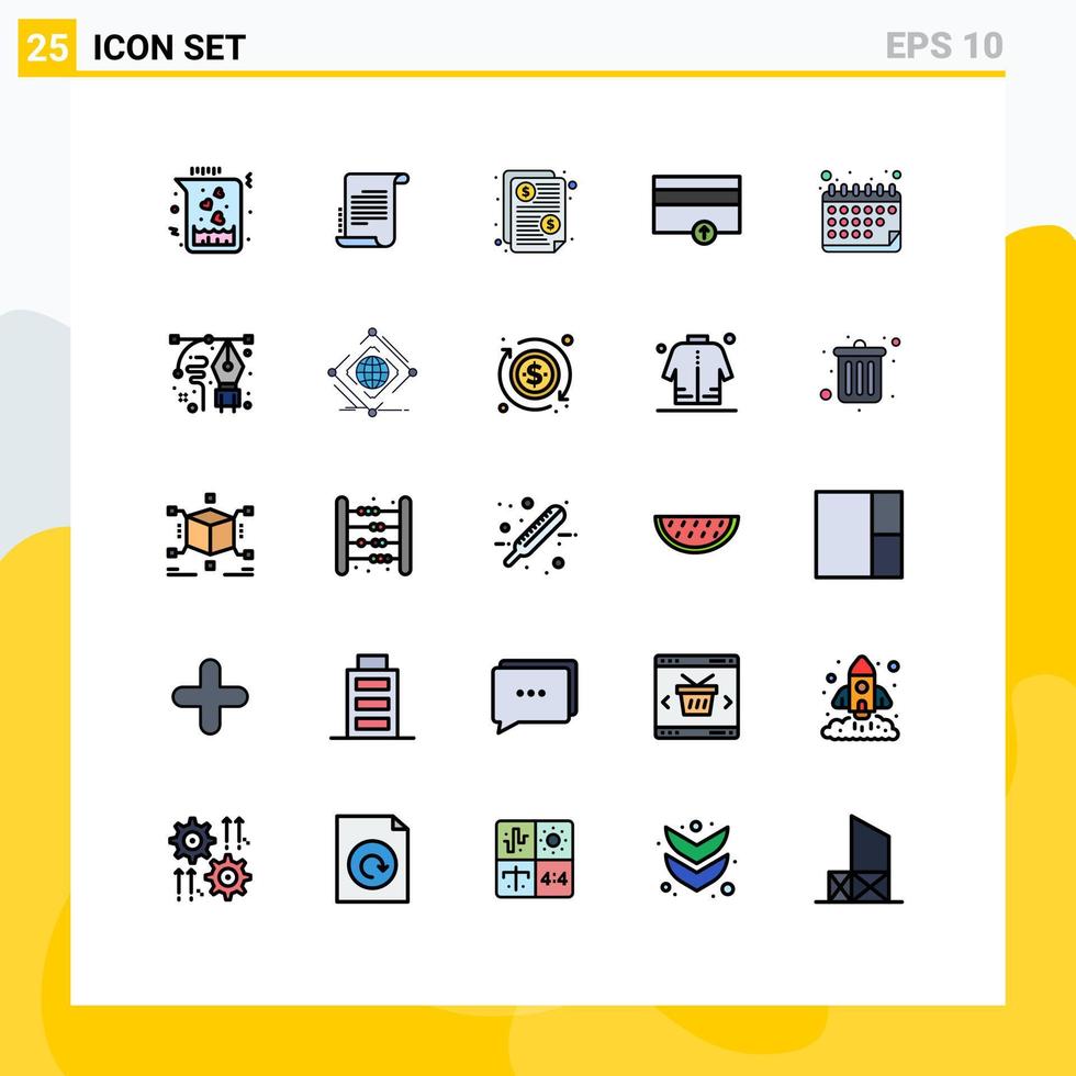 redigerbar vektor linje packa av 25 enkel fylld linje platt färger av kalender upp räkningen betalningar finansiera redigerbar vektor design element
