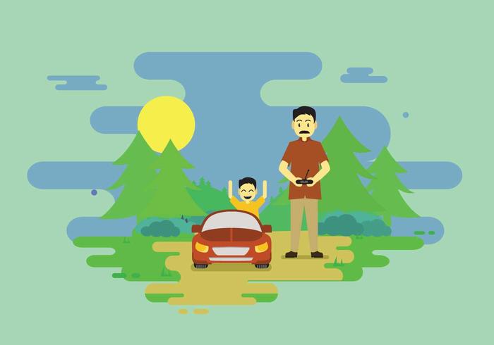 Papa und Kind, die RC Auto Illustration spielen vektor