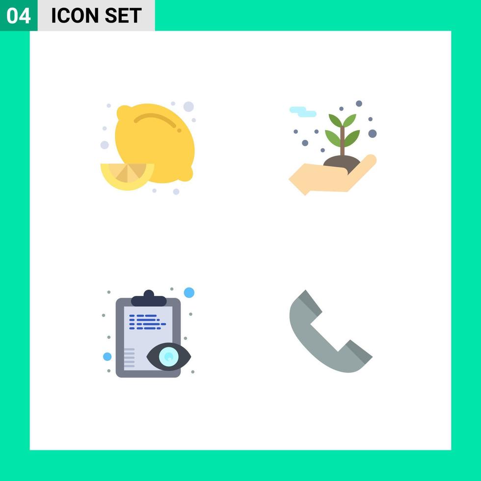flaches Symbol der mobilen Schnittstelle mit 4 Piktogrammen von Zitrusfrüchten, Übersicht, Zitrone, Frucht, Blumen, Zwischenablage, editierbare Vektordesign-Elemente vektor