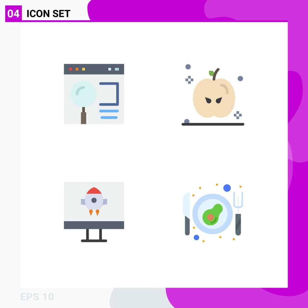 4 kreativ ikoner modern tecken och symboler av browser raket Sök tacksägelse bacon redigerbar vektor design element