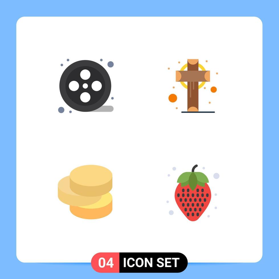 användare gränssnitt packa av 4 grundläggande platt ikoner av film pengar korsa helgon friska mat redigerbar vektor design element
