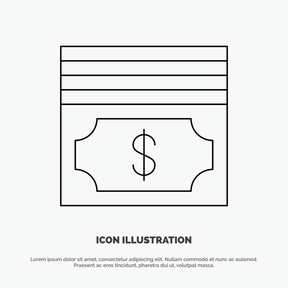 kontanter dollar pengar linje ikon vektor