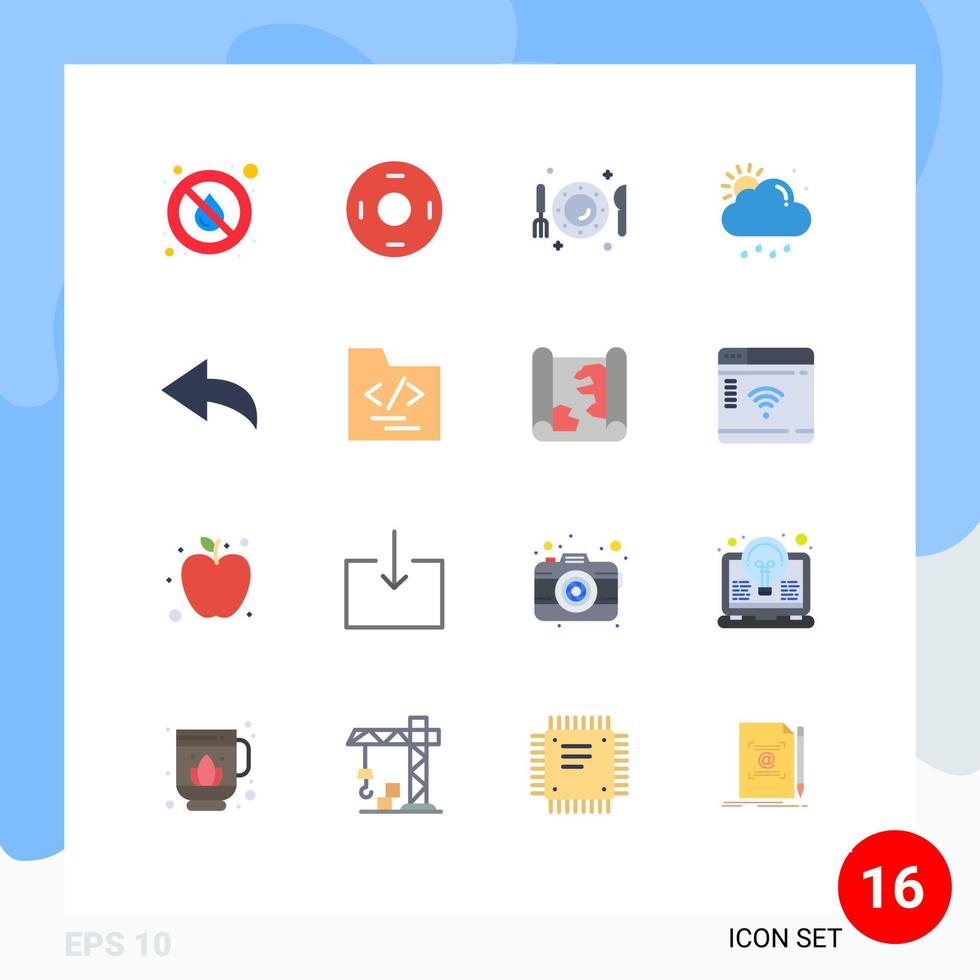 16 universell platt färger uppsättning för webb och mobil tillämpningar Sol regn symboler moln kniv redigerbar packa av kreativ vektor design element