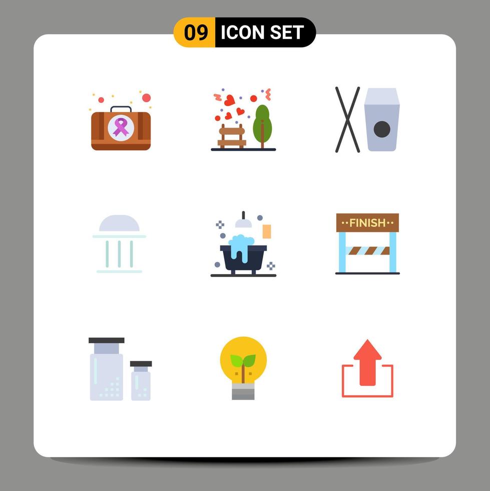 Gruppe von 9 flachen Farbzeichen und Symbolen für bearbeitbare Vektordesign-Elemente für Badezimmer-Institutsbox-Säulenbank vektor