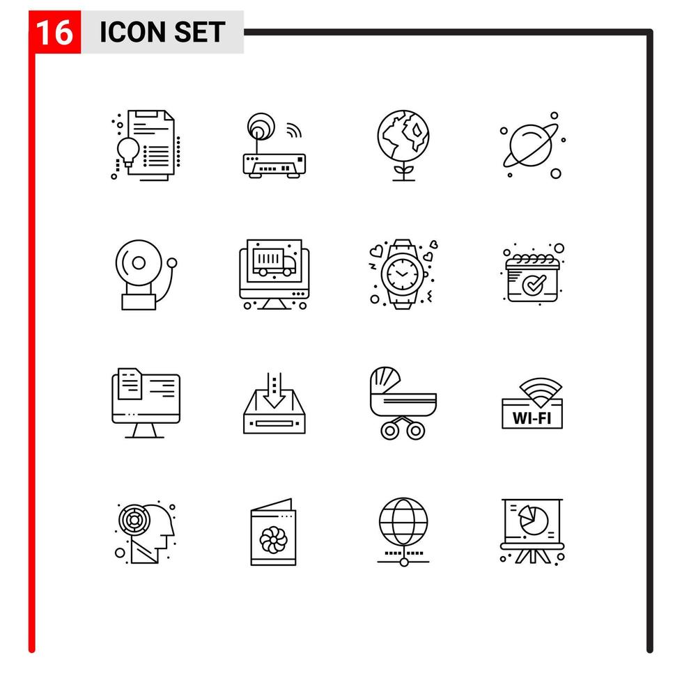 redigerbar vektor linje packa av 16 enkel konturer av dator klocka eco larm vetenskap redigerbar vektor design element
