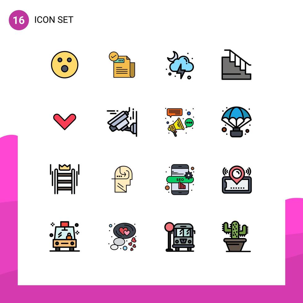 modern uppsättning av 16 platt Färg fylld rader pictograph av pil Hem funktioner ner storm redigerbar kreativ vektor design element